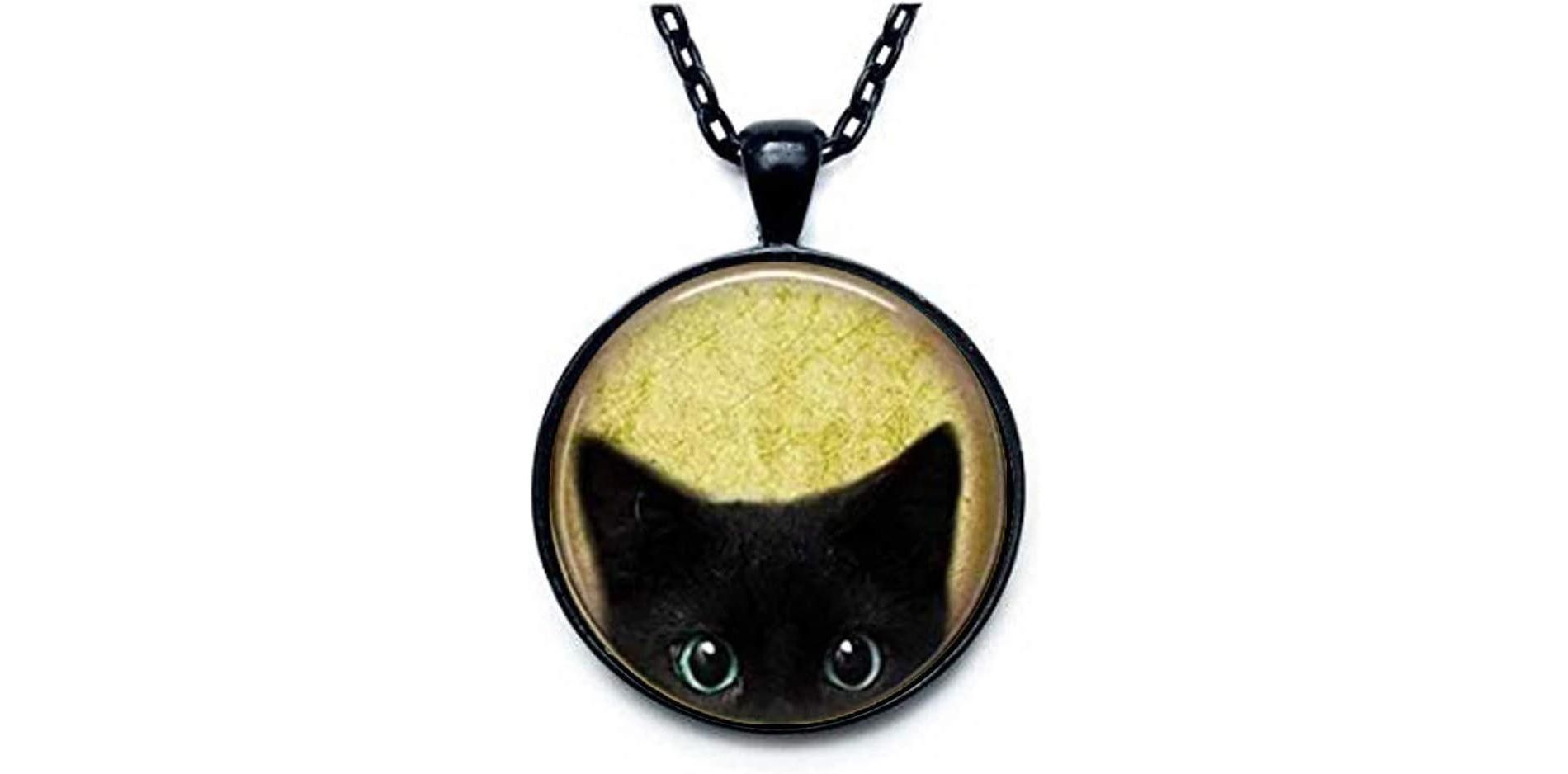 Peeking Black Cat Necklace - Hypoallergenic Adjustable Chain, Cute Cat Lover Gift & Halloween Jewelry