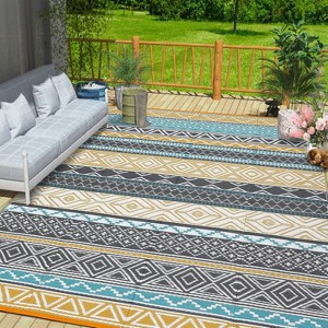 Outdoor Rugs Waterproof, Portable Lightweight Plastic Straw Camping Geometric Reversible Indoor Outdoor Floor Mat for RV Porch Deck Balcony Beach - 1 of 4