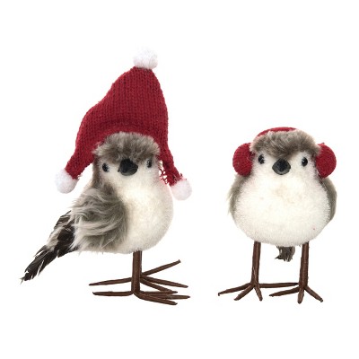 Transpac Foam Sisal Fuzzy Bird Set of 2 Christmas Home Decorations