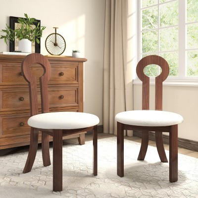 Vintage Rubber Solid Wood Dining Chairs Set Of 2,Cashmere Fabric Upholstered Dining Chair,Wooden Armless Kitchen Dining Chair-Coolbibila