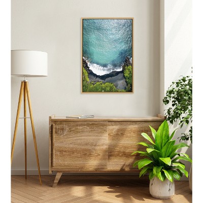 Natural Framed Coastal Canvas Print of Maui Black Sand Beach, 23" x 33"