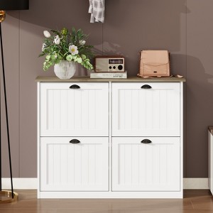 VYNXARIA Shoe Storage Cabinet with 4 Flip Drawers, Freestanding Shoe Cabinet Organizer with Adjustable Shelf£¬White - 1 of 4