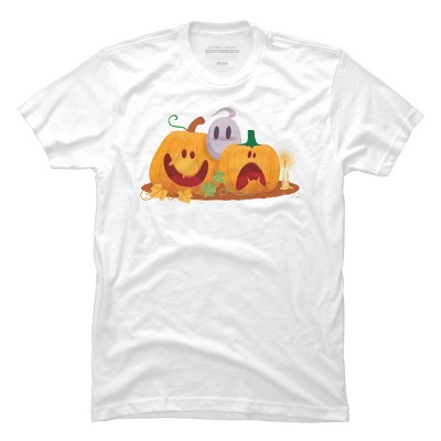 Men's Design By Humans Halloween Cartoon Pumpkins And Ghost By VectorVillain T-Shirt