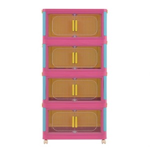 MAYEERTY 20" Side 4 Tiers Plastic Folding Storage Cabinet with Wheels Magnetic Door Happy Color for Living Room Small Space - 1 of 4