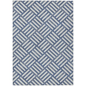 Navy Blue And Ivory Geometric Washable Indoor Outdoor Area Rug - 1 of 4