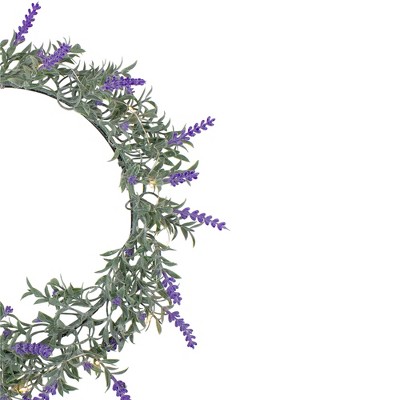 Lavender Bliss 16" Artificial Spring Wreath with White LED Lights