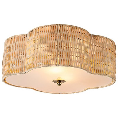 C Cattleya 2-Light Farmhouse Rattan Ceiling Flush Mount with Glass Bottom(E26)