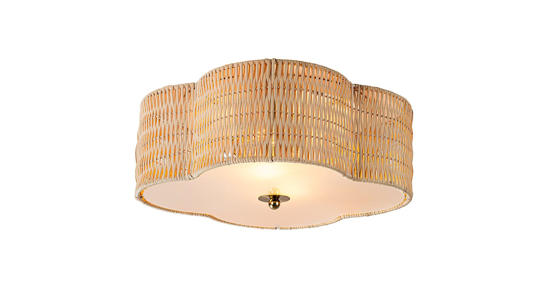 C Cattleya 2-Light Farmhouse Rattan Ceiling Flush Mount with Glass Bottom(E26)