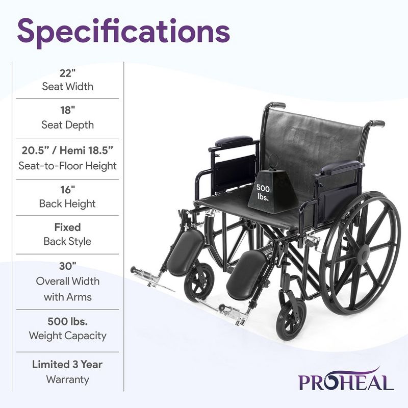 Proheal Bariatric Heavy-Duty Titus Wheelchair with Removable Desk Arms & Elevating Leg Rests, 2 of 12