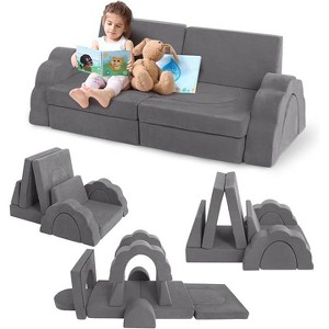 Coucheta 11-Piece Modular Kids Play Couch Collection - Convertible Foam for Playroom & Bedroom, in Blue & Grey Shades - 1 of 4