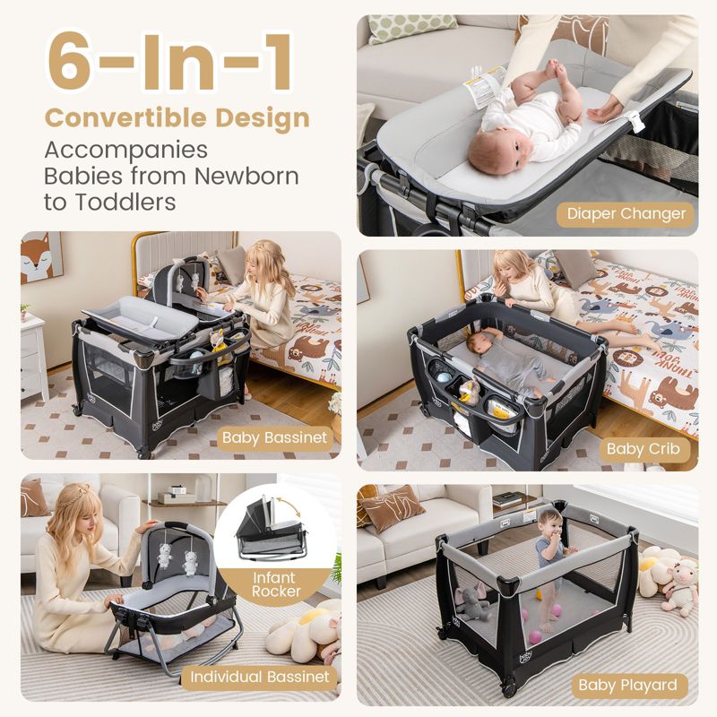 Costway 4-in-1 Convertible Portable Baby Playard Newborn Napper w/ Toys & Music, 4 of 11