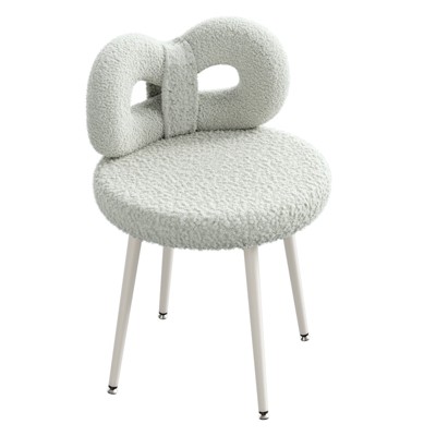 Vanity Chair with Back, Makeup Chair, Swivel Design,No Wheels,Small Upholstered Vanity Chair for Girls with Cute Bow Backrestst for Bedroom