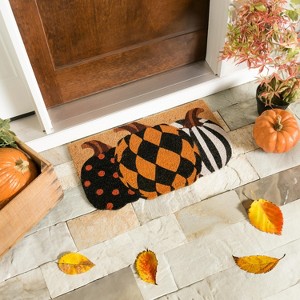 Evergreen Pattern Pumpkins Shaped Indoor Outdoor Natural Coir Doormat 1'6"x2'6" Multicolored - 1 of 4