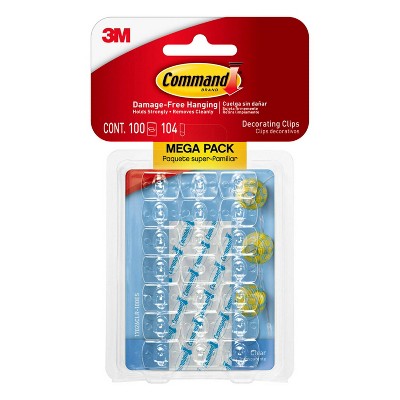 Command Decorating Clips Clear: Plastic Adhesive Hooks, 100 Pack, 0.5" Height, 0.75" Width, Ideal for Light & Cord Bundling