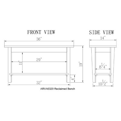 Revive Natural Reclaimed Wood Bench with Bottom Storage Shelf