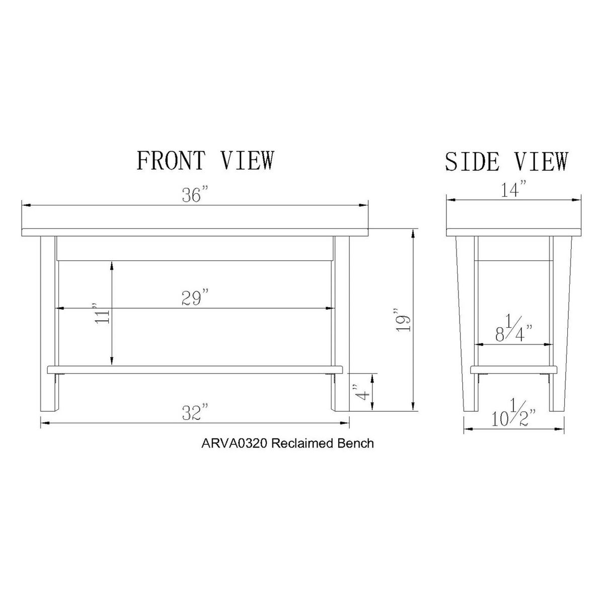 Alaterre Revive 36 in. Solid Wood Bench, 300lbs Weight Capacity, Entryway, Living Room, Storage Shelf, Rustic Industrial Home Decor, Natural - thumbnail 6