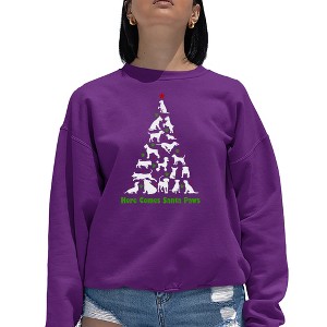 LA Pop Art Here Comes Santa Paws - Women's Word Art Crewneck Sweatshirt - 1 of 4
