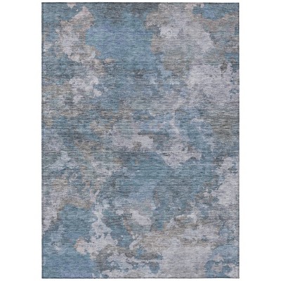 Denim Blue And Gray Abstract Washable Indoor Outdoor Area Rug