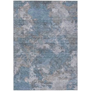 Denim Blue And Gray Abstract Washable Indoor Outdoor Area Rug - 1 of 4