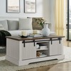 Farmhouse Coffee Table Wood Sofa Table Side Table Center Table with Sliding Barn Door&Adjustable Shelf, Rustic&Industrial, Brown+White/Gray-ModernLuxe - 3 of 4