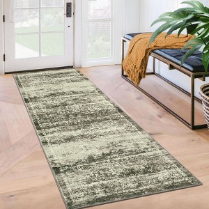 Machine Washable Area Rugs Distressed Floor Mat Non Slip Vintage Printed Indoor Carpet Stain Resistant Low Pile Throw Rug for Bedroom Living Room - 1 of 4