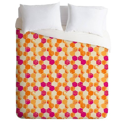 King Pattern State Hex Geometric Comforter Set Orange - Deny Designs