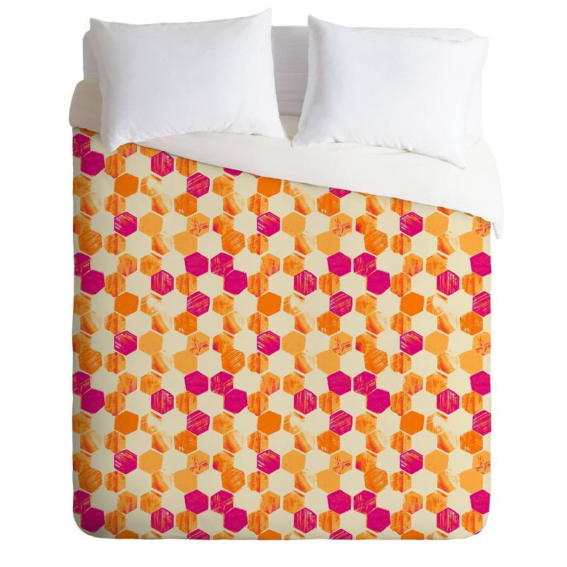 Queen/Full Pattern State Hex Geometric Comforter Set Orange - Deny Designs, 1 of 8