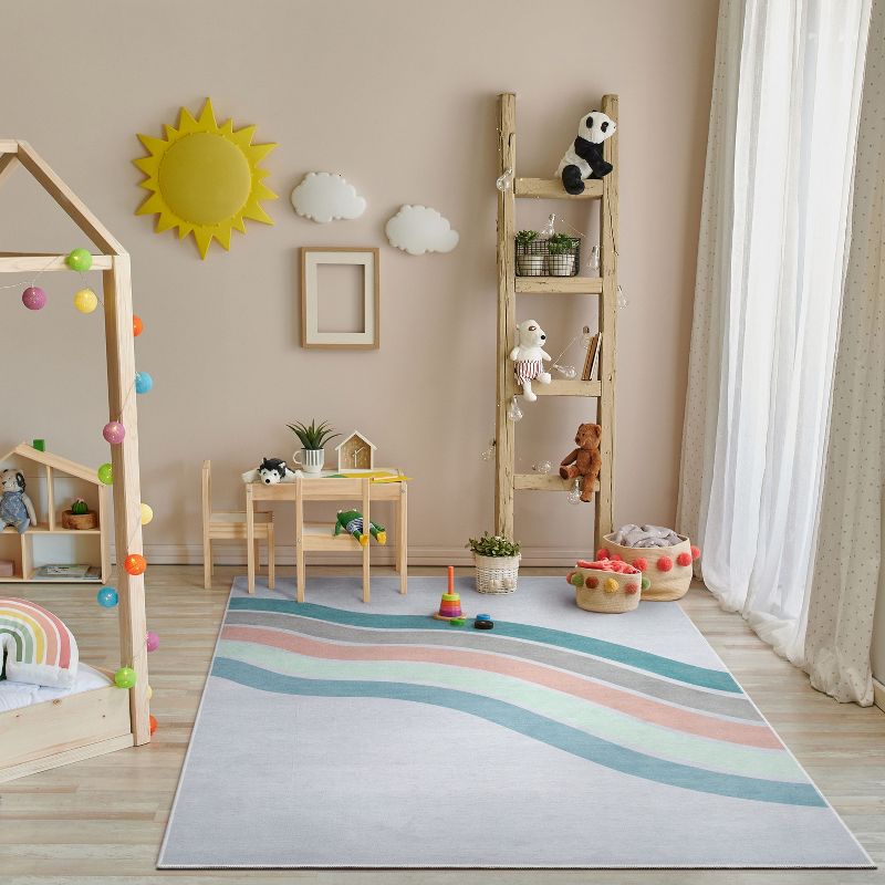 Well Woven Curved Rainbow Pastel Apollo Kids Collection Area Rug, 2 of 10