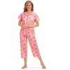 Collections Etc Short Sleeve Button-Front Abstract Floral Capris Pajama Set - 2 of 4