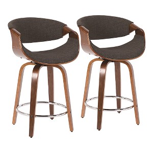 Fixed Fabric Mid-Century Modern Swivel Counter Stool with Curved Wood Armrests for Home Kitchen or Bar (Set of 2) - 1 of 4