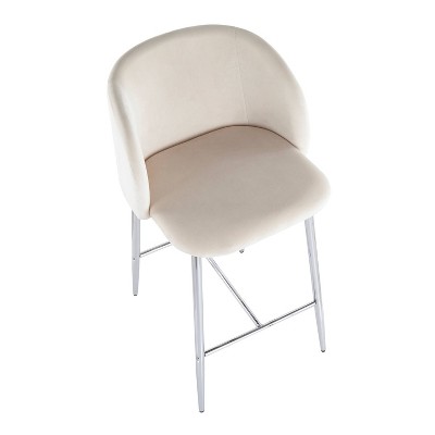 Fran Chrome and Cream Velvet Contemporary Counter Stool, Set of 2