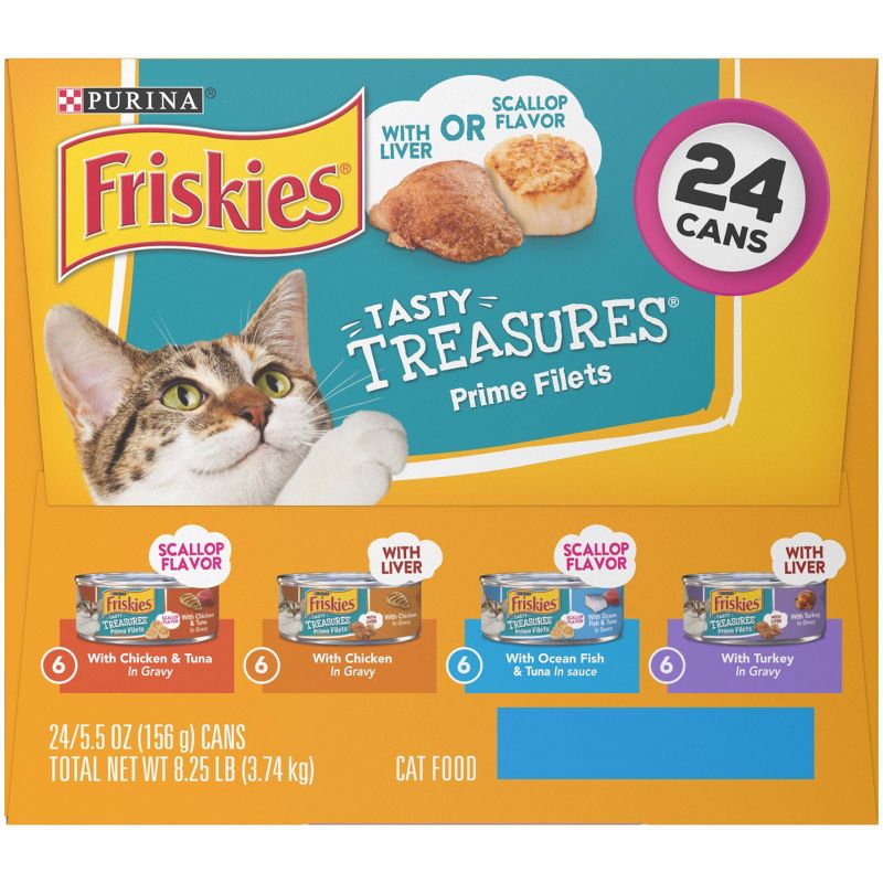 Purina Friskies Tasty Treasures Prime Fillets Ocean Fish, Chicken & Turkey Wet Cat Food - 5.5oz cans, 6 of 9