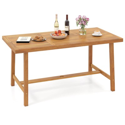 Costway 63" Acacia Wood Dining Table for 6 People with 1.97" Umbrella Hole for Kitchen
