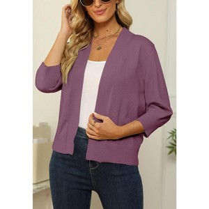 Women's 3/4 Sleeve Open Front Cropped Cardigan Sweater Elegant Shrugs for Women - 1 of 4