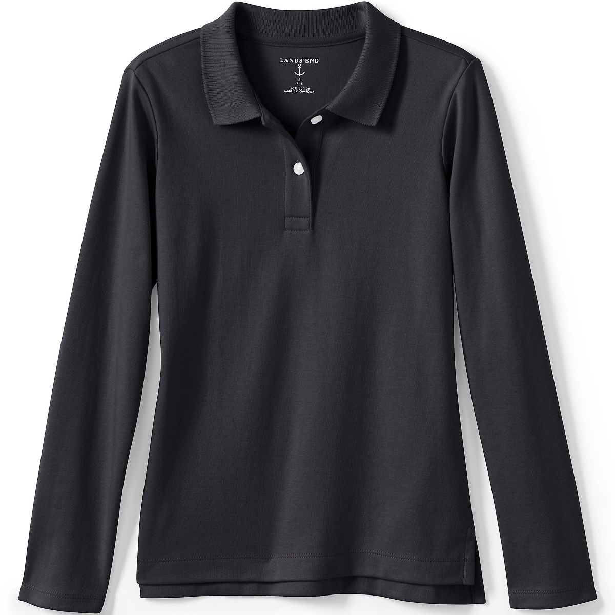 Lands' End School Uniform Kids Long Sleeve Feminine Fit Interlock Polo Shirt - thumbnail 3