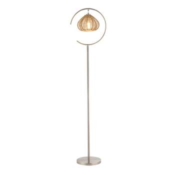63.75" Isla High Brushed Nickel Iron Candlestick Floor Lamp with Round Tan Rattan Shade - River of Goods