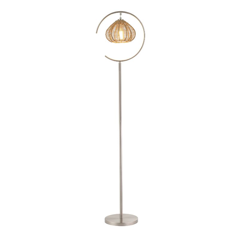 63.75&#34; Isla High Brushed Nickel Iron Candlestick Floor Lamp with Round Tan Rattan Shade - River of Goods, 1 of 8