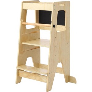 Kids Bamboo Step Stool: 3-Height Adjustable with Safety Guardrail – Anti-Slip Helper for Kitchen, Bathroom & Play Areas - 1 of 4