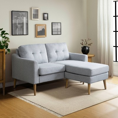 Light Gray Tufted Fabric Loveseat with Ottoman and Wood Legs
