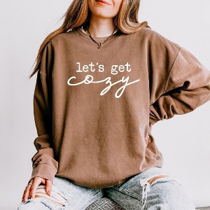Simply Sage Market Women's Lightweight Garment Dyed Graphic Sweatshirt Let's Get Cozy - 1 of 4