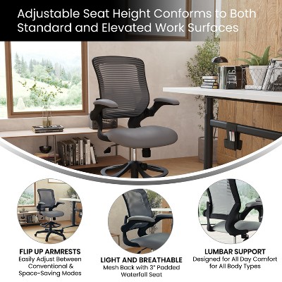 Dark Gray Mesh Ergonomic Drafting Chair with Adjustable Arms