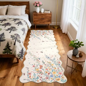 Washable Area Rug: Boho Floral Soft, Non-Slip Farmhouse Style – Living Room, Bedroom, Dining Room, Nursery - 1 of 4
