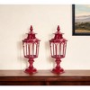 HomeRoots Set of Two Red Distressed Ornate Glass And Metal Tabletop Lantern Candle Holders - 2 of 4