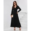 Coolmee Women Spring Fall Maxi Dress Long Sleeve V Neck Casual Flowy Pleated Ruffle Long Dress with Pockets - 4 of 4