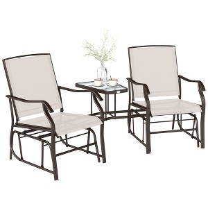 Outdoor Glider Chairs with Coffee Table, Patio 2-Seat Rocking Chair Swing Loveseat with Breathable Sling for Backyard, Garden, and Porch - 1 of 4