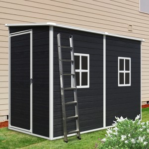 8x4 FT Resin Outdoor Storage Shed with Floor, Garden Organizer Tool House with Lockable Door, Utility Tool Storage Shed for Backyard Garden Patio Lawn - 1 of 4