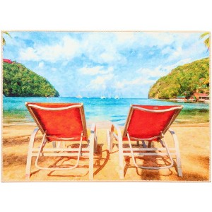 Olivia's Home Marigot Bay Doormat – Coastal Indoor/Outdoor Accent Mat, Hand-Hooked Tropical Design, 22" x 32", Vibrant Coastal Decor - 1 of 3