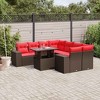 vidaXL Patio Sofa Set with Cushions Table and Couches 9 Piece Poly Rattan - Brown without storage - 2 of 4
