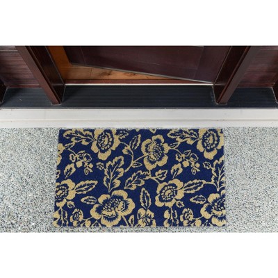 Blue Peonies Coir Outdoor Doormat, 18x30