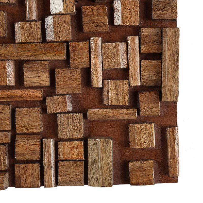 Mango Wood Abstract Handmade Geometric Block Panel Wall Decor Brown - Olivia & May, 2 of 7